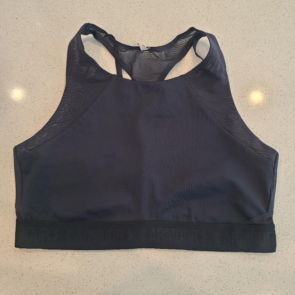 Under Armour Women's Black Mesh Detail Strappy Sports Bra Large Pullover